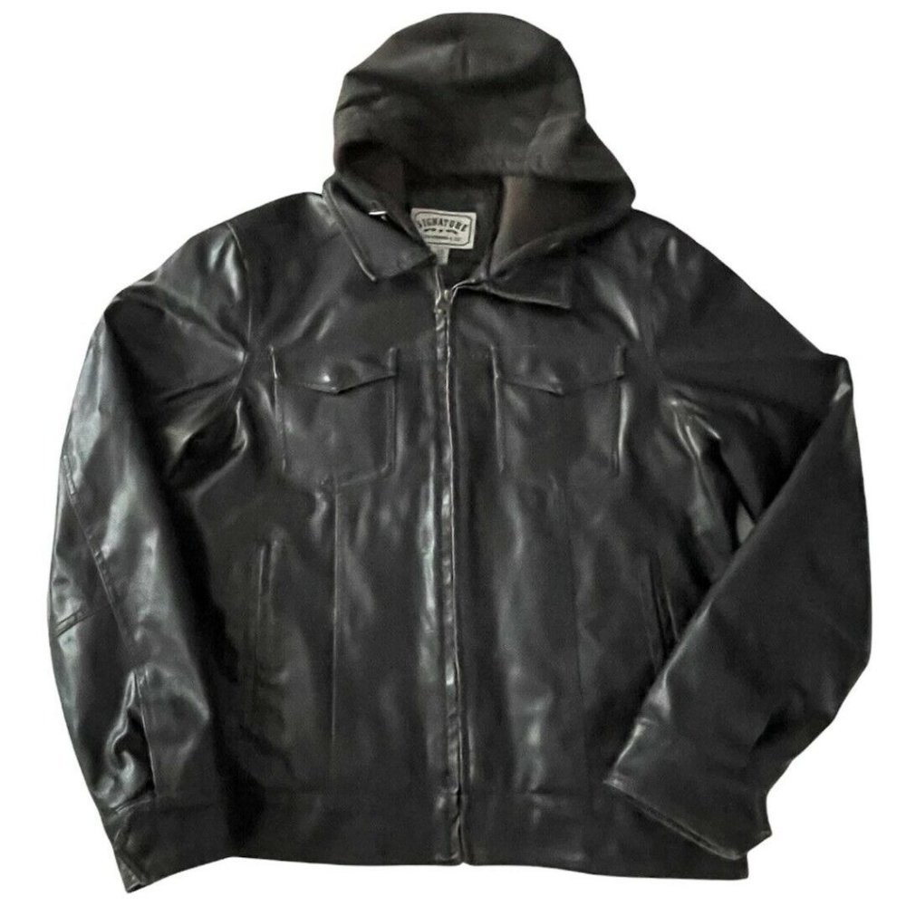 LEVI'S STRAUSS Men’s Faux LEATHER Jacket Hooded  Brown Sz Large